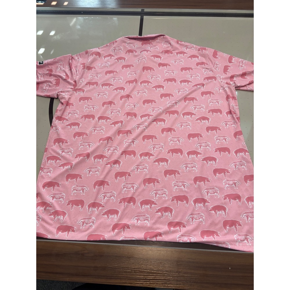 582 Waggle Golf Mens Hog Heaven Polo Shirt Pink Pig Print Performance Stretch 3X - Picture 7 of 8